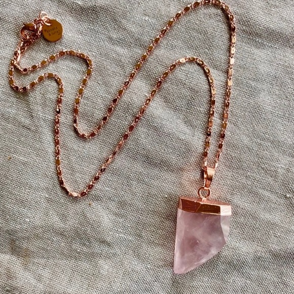 NEW 18K RG Rose Quartz Horn Necklace - Picture 7 of 9